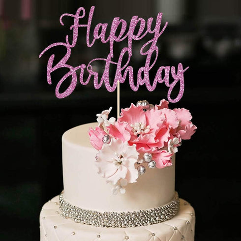 Handmade Glitter Happy Birthday Cake Topper - Birthday Party Decoration Supplies (Purple) - Cake Bunting Decor