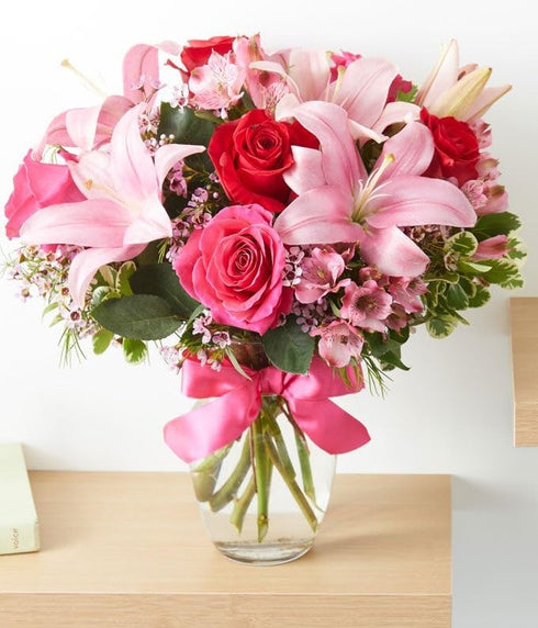 From You Flowers - Rose and Lily Bouquet with Glass Vase | Fresh Flower Bouquets for Birthday, Anniversary, Get Well