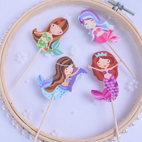 Double Sided Mermaid 24 PCS Handmade Pretty Mermaid Cupcake Toppers for Birthday, Bridal Shower, Baby Shower