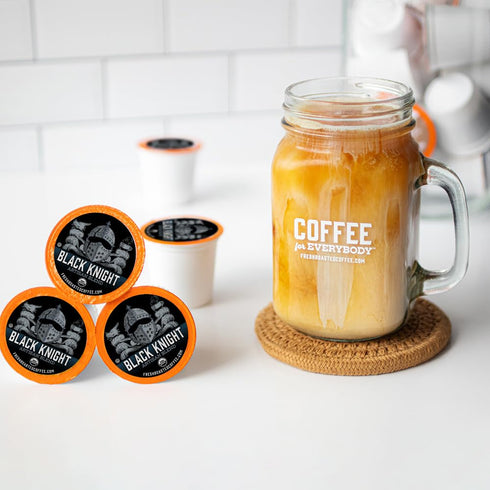 96 Fresh Roasted Coffee, Organic Black Knight | USDA, Kosher | Dark Roast Pods for K Cup Brewers