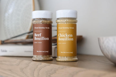 Two-Pack, 100 Clean Monday Meals Chicken & Beef Bouillon Powder | Gluten Free, Dairy Free, No Artificial Flavors
