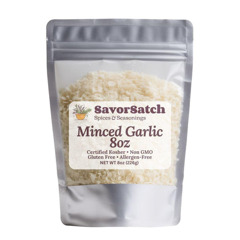 SavorSatch Minced Garlic 8 oz Resealable Pouch | Dried Garlic Flakes | Certified