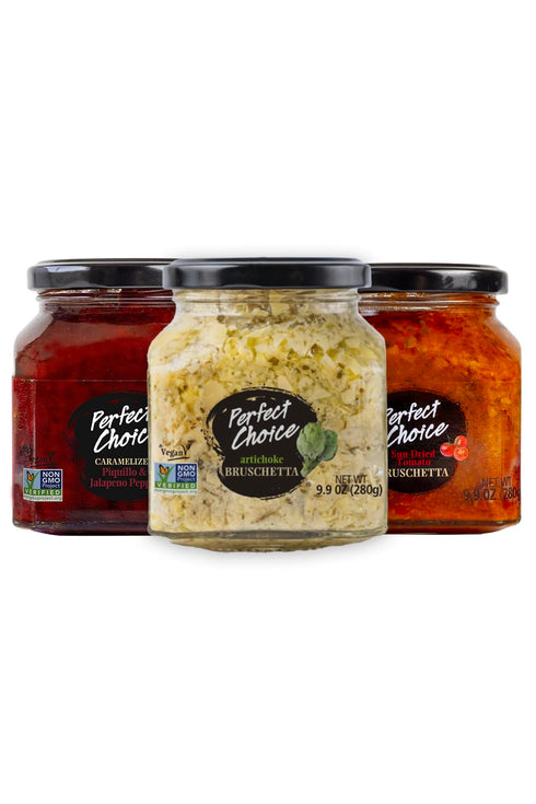 Perfect Choice Variety Pack - Delicious Artichoke Bruschetta, Sun-Dried Tomato Bruschetta &