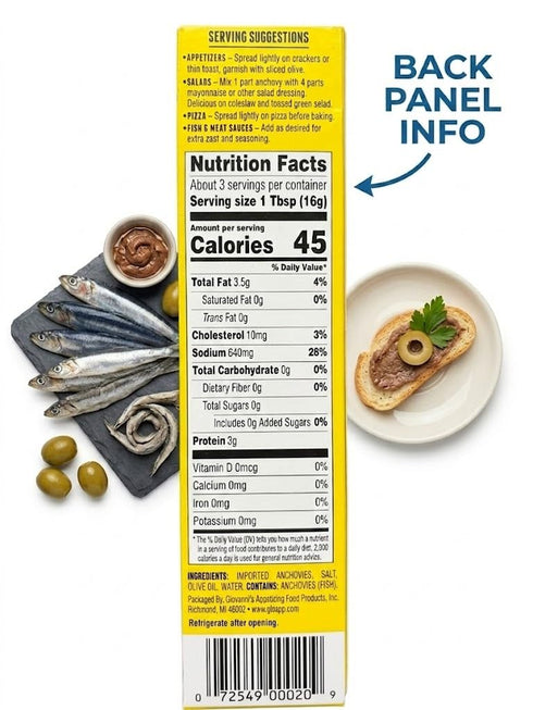 Giovanni's PASTE 2oz (Pack 3) Giovanni's Anchovy Paste, of | Seed Oil Free | Made in USA
