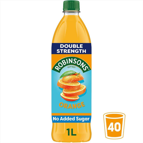 Britvic 1000ml (Pack 2) Robinsons Double Strength Orange No Added Sugar Fruit Squash