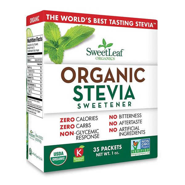 SweetLeaf Organic Stevia Powder Packets - Zero Calorie Sweetener with Stevia Leaf