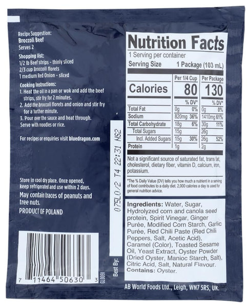 Blue Dragon Stir Fry Sauce, Broccoli Beef - Authentic Rich Sauce with Ginger, Garlic & Toasted Sesame, 3.4 Ounce