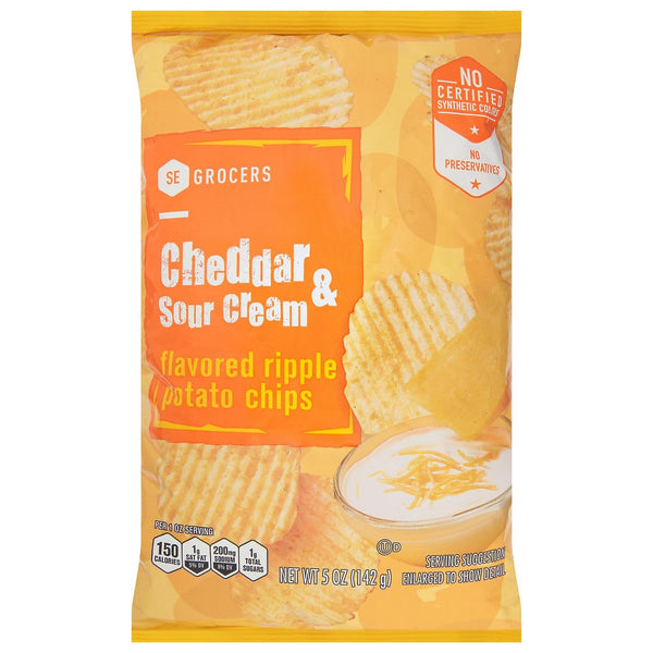SE Grocers , Ripple Cheddar & Sour Cream Potato Chips, 5 Ounce