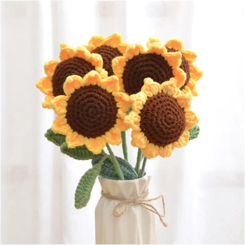 Generic 1PC Finished Knitted Flowers Tulip Carnation Sunflower Simulated Bouquet Mother's Day Valentine's Day Teacher's