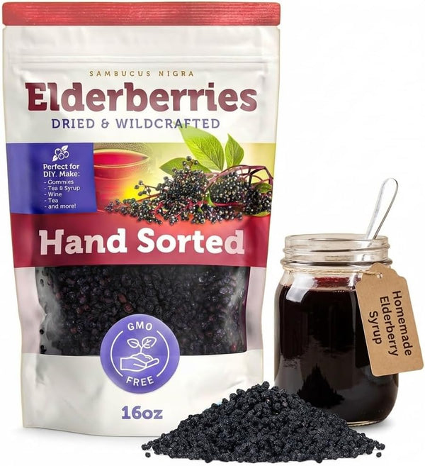 Dried Elderberries - 1lb Bulk - Dried Mixed Fruits Hand-Sorted, Wildcrafted, Natural,