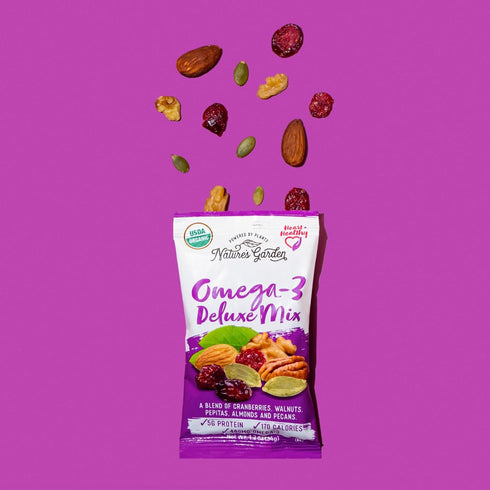 3 1.2 oz (24 Nature's Garden Omega Deluxe Mix - Trail Mix Nuts, Heart Healthy, Gluten Free, Cholesterol Free, Sodium