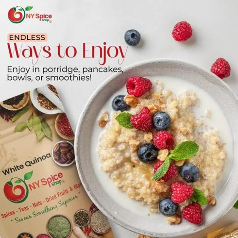 1 NY Spice Shop White Quinoa - Pound Whole Grain Tan Quinoa Seeds - Raw & Naturally Cleaned - Ideal for Cooking Baking