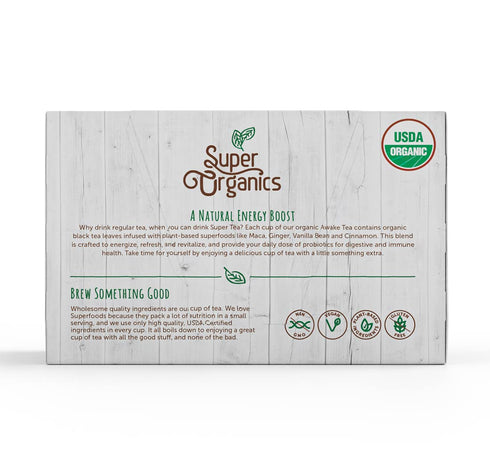 Super Organics Awake Black Tea Pods, 10ct, with Superfoods & Probiotics, Keurig K-Cup Compatible, USDA Organic