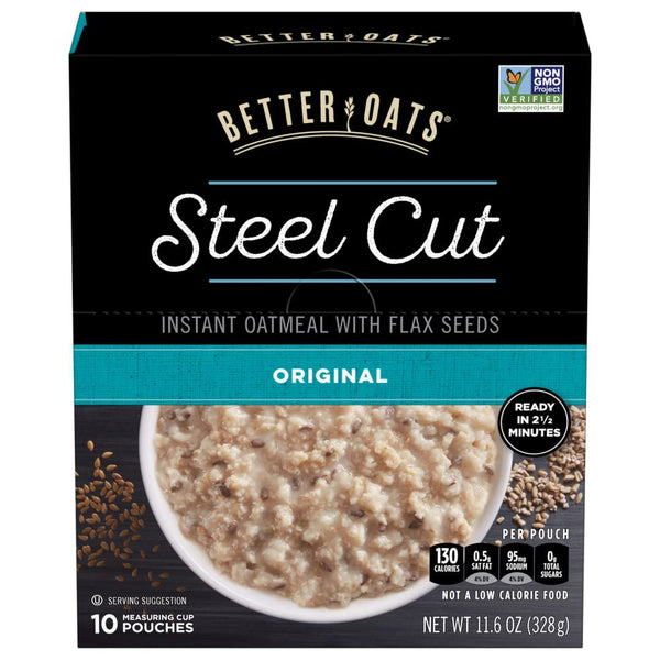 Better Oats Steel Cut Instant Oatmeal Packets, Original Flavor with Flax Seeds,