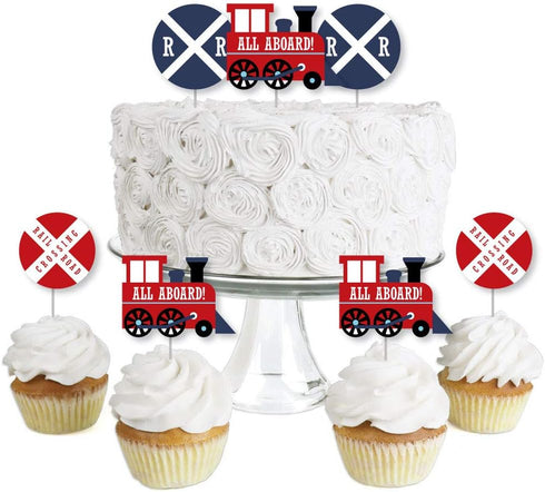 Big Dot of Happiness Railroad Party Crossing - Dessert Cupcake Toppers -