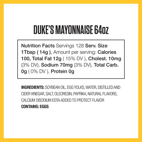 64 (Pack 1) Dukes Real Mayonnaise Jar Original Smooth & Creamy Taste, Ounce