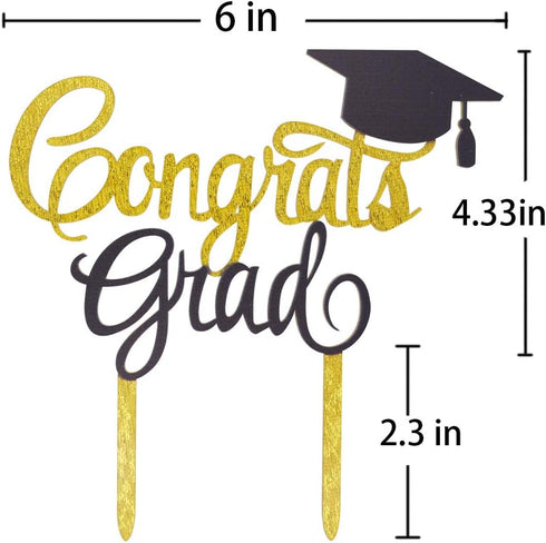 Congrats Grad Cake Topper - 2025 Graduation Party Decorations (Gold & Black)