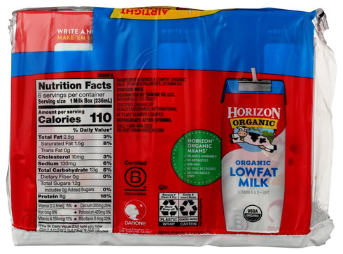 8 oz., 6 Count (Pack 2) Horizon Organic Lowfat Milk fl.