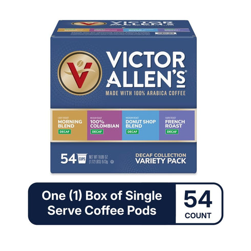 Pack 100% 54 Count, Victor Allen's Coffee Decaf Coffee Variety (Decaf Donut Shop Blend, Morning Blend, French Roast