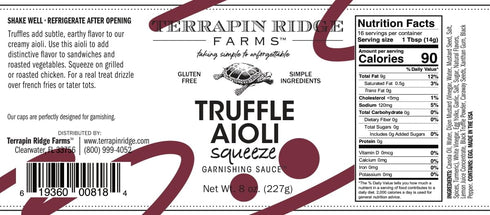 7.5 oz Terrapin Ridge Farms Truffle Aioli Gourmet Aioli for Sandwiches, Fries, Roasted Vegetables & More Squeeze Bottle