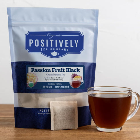 100 Count, Organic Positively Tea Company, Passion Fruit Black Tea Bags, Eco-Friendly Tea Bags, Non-GMO