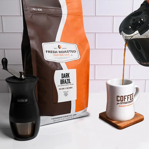 5 lb (80 oz), Fresh Roasted Coffee, Dark Brazil, Med-Dark Roast, Whole Bean, Kosher