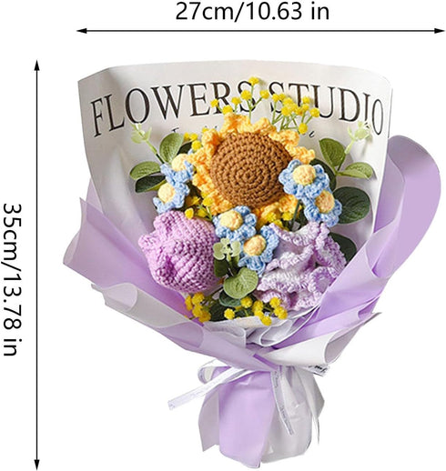 CarpNettore Crochet Flower Bouquet, Hand Knitted Flower Gift, Blessing for Wife, Purple