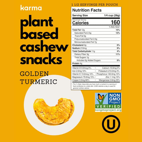 30 Pack 1.5 (6 Packs) Whole Variety Cashews by Karma Nuts, Whole, Roasted, Vegan, Zero Sugar, Non GMO, Gluten Free, Low
