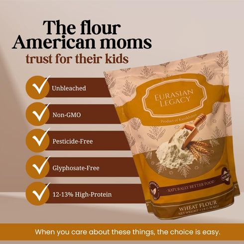 3 lb Eurasian Legacy Non-GMO, Unbleached, Glyphosate-Free, High-Protein Wheat Flour, Perfect for Bread & Baking