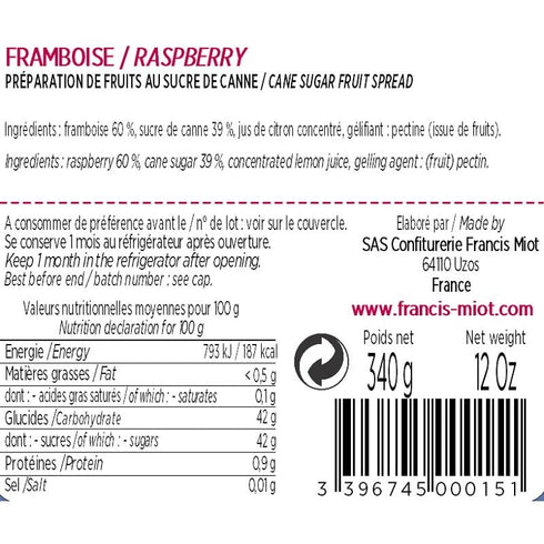 Metr Set 2, 7.76 oz Maison Francis Miot, of Luxury French Confiture de Framboise au Sucre de Canne (Raspberry) Jam