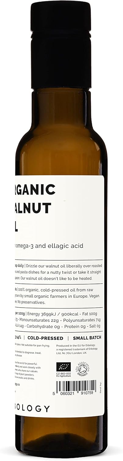 8.5 oz Erbology Organic Walnut Oil fl - Cold-Pressed - Supports Cognitive Health - Straight from Farm - Non GMO - No