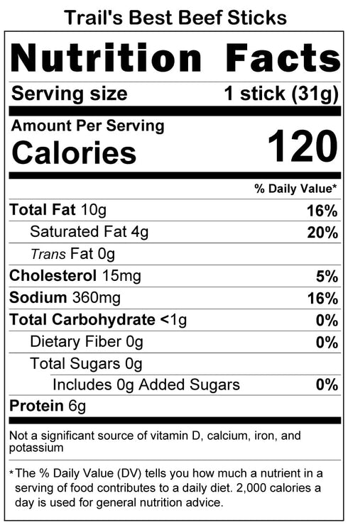 1.1oz 16 Count (6 inch Trail's Best Beef Sticks Tubs sticks made with all beef)