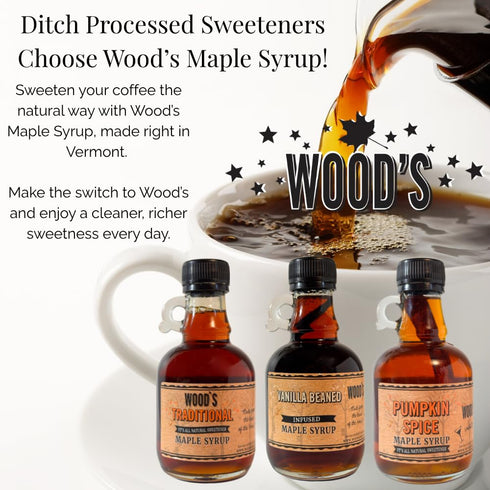 8.45 Oz WOOD'S Chocolate Cherry Cordial Infused Maple Syrup Decadent Vermont Maple Syrup with Dark Cocoa & Succulent