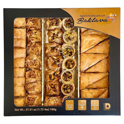 Generic Mediterranean Baklava Assortment with Honey 27.51 oz (1.72 lbs) Handmade Layers of