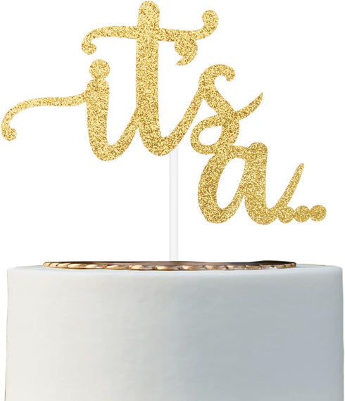 ALISSAR Glitter Double Sided Gold Gender Reveal Cake Topper, Baby Reveal Party Decorations