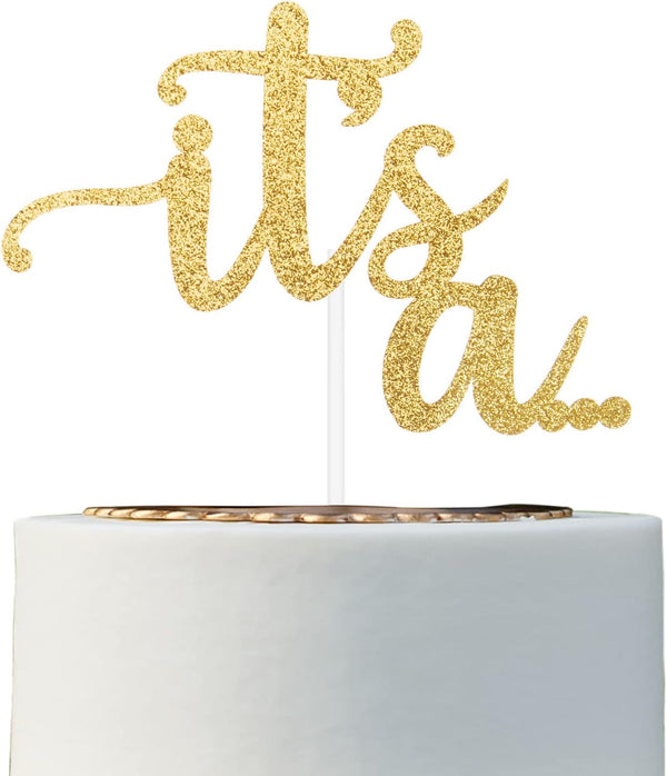 ALISSAR Glitter Double Sided Gold Gender Reveal Cake Topper, Baby Reveal Party Decorations