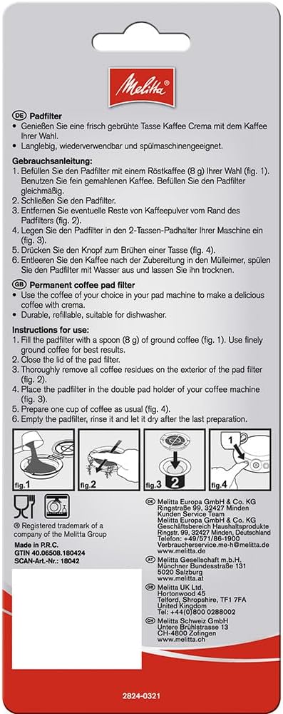 Melitta 180424 Padfilter, New Generation Permanent Coffee Pad Filter