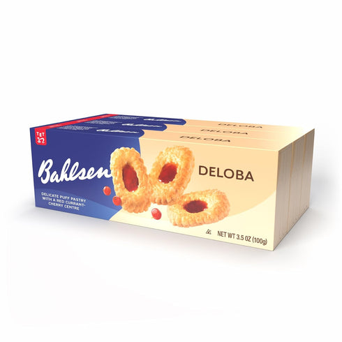 (12 3.5 oz Bahlsen Deloba Red Currant Cookies boxes) - Sweet & delicate, buttery puff pastry biscuits with light crispy