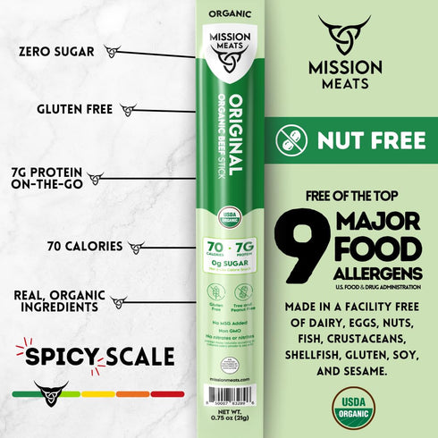 (12 Count) (12 Count) Mission Meats Grass Fed Beef Sticks, Jalapeno and Certified Organic Beef Sticks, Original Bundle