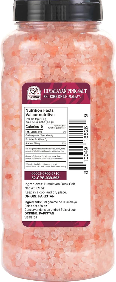 52USA 39 oz (2.4 LB), Himalayan Pink Salt, Coarse Grain, Pink Himalayan Sea Salt, Kosher Salt, Sea Salt for Grinder