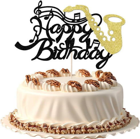 Saxophone Happy Birthday Cake Topper, Glitter Saxophone Musical Notes, Music Lovers Band