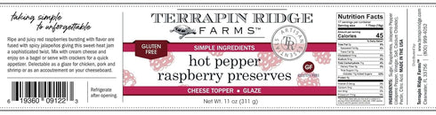 11 oz Terrapin Ridge Farms Hot Pepper Raspberry Preserves Sweet & Spicy Blend of Ripe Raspberries & Jalapeos Perfect