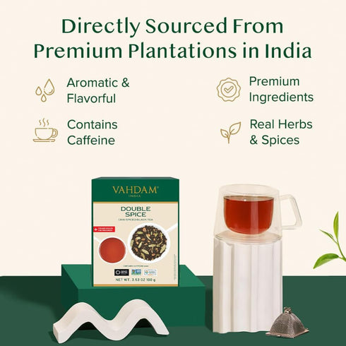 (50+ 3.53oz) VAHDAM, Double Spice Masala Chai Tea Cups, Strong, Robust & Spicy Blend - Black Tea CTC, Cardamom