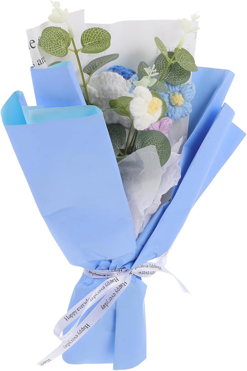 GARVALON Crochet Flower Bouquet Adorable Handmade Floral Arrangement Gradient Yarn for Home