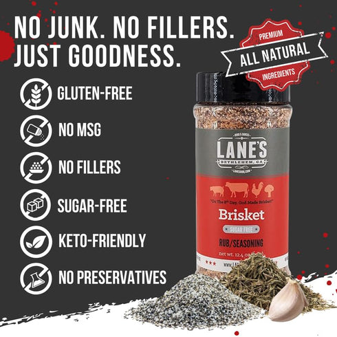 Lane's Brisket Rub Seasoning, All-Natural Championship Butt Rub, Perfect for Burger, Steaks & Pork Rubs - 12.4 Oz
