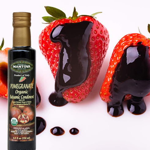 8.5 oz (Pack 6) Mantova Organic Pomegranate Balsamic Vinegar of Modena, Perfect for Salad Dressing, Pasta Salad, Ice