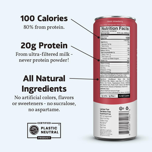 20g 1g 100 1g 11 oz, 12 Slate Milk - High Protein Milk Shake - Classic Strawberry - Lactose Free, Protein, Sugar