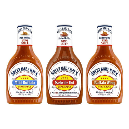 Sweet Baby Rays Nashville Hot, Mild Buffalo, Regular Buffalo Wing Sauce Variety