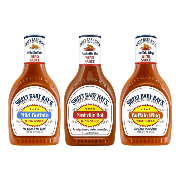 Sweet Baby Rays Nashville Hot, Mild Buffalo, Regular Buffalo Wing Sauce Variety