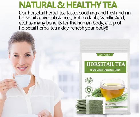 Premium 100 Horsetail Tea Bags, 100% Wild Natural Horse Tail Herb, For Hair & Nail, No Additives, Caffeine Free, Cola